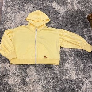 Peace Love World Yellow Puff Sleeve Hoodie
